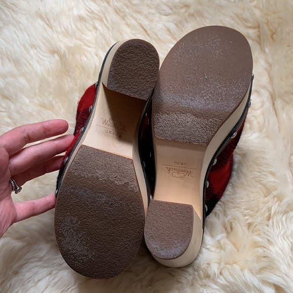 Woolrich Limited Edition Buffalo Check Plaid Flannel Wool Wooden Mules Clogs 7.5 - Picture 7 of 12